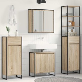 Juego de muebles de baño Roble Sonoma Madera de ingeniería en Tocadores de baño | Comprar online en Foro24
