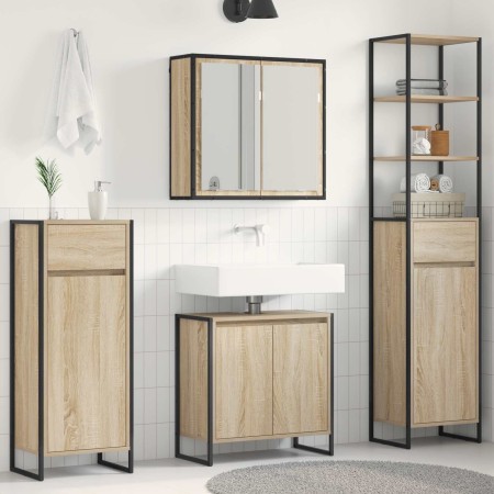 Juego de muebles de baño Roble Sonoma Madera de ingeniería en Tocadores de baño | Comprar online en Foro24