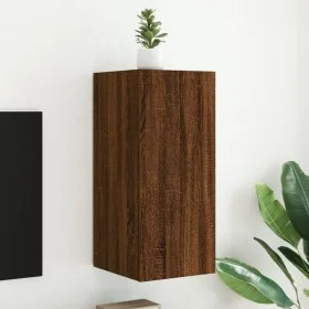 Wall-mounted TV stand with LED lights in brown oak, 30.5x35x70 cm. by , TV Furniture - Ref: Foro24-837244, Price: 47,60 €, Di...