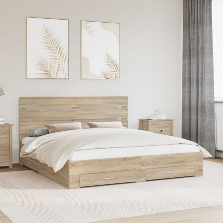 Estructura de cama con cajón Roble Sonoma 200 x 200 cm en Conjuntos de muebles | Comprar online en Foro24