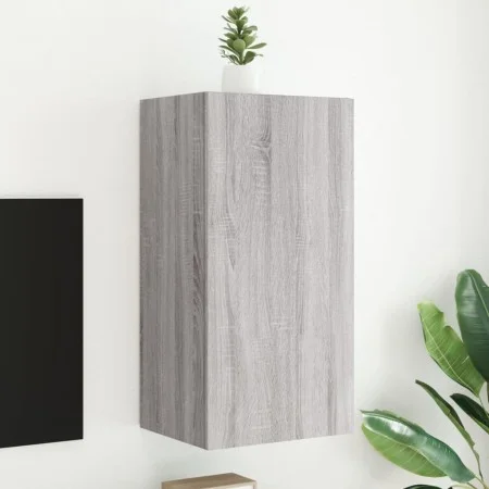 Wall-mounted TV stand with LED lights in Sonoma gray, 40.5x35x80 cm by , TV Furniture - Ref: Foro24-837265, Price: 61,96 €, D...