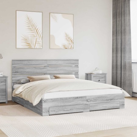 Estructura de cama con cajón Gris Sonoma 200 x 200 cm en Conjuntos de muebles | Comprar online en Foro24