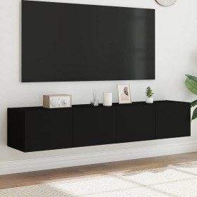 Muebles de TV de pared con luces LED 2 uds negro 80x35x31 cm
