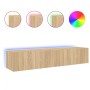 Muebles de TV de pared luces LED 2 uds roble Sonoma 80x35x31 cm de , Muebles TV - Ref: Foro24-837286, Precio: 104,87 €, Descu...