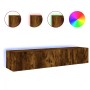TV-Wandmöbel LED-Leuchten 2 Stück Räuchereiche 80x35x31 cm von , TV-Möbel - Ref: Foro24-837290, Preis: 102,21 €, Rabatt: %