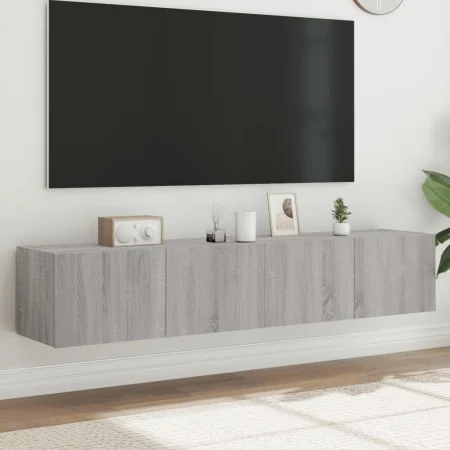 Wall-mounted TV furniture with LED lights 2 units gray Sonoma 80x35x31 cm by , TV Furniture - Ref: Foro24-837292, Price: 103,...