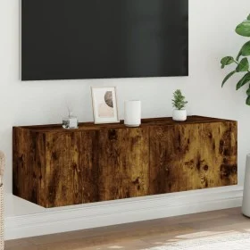 Mueble de TV de pared con luces LED roble ahumado 100x35x31 cm de , Muebles TV - Ref: Foro24-837299, Precio: 57,39 €, Descuen...