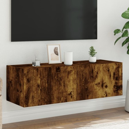 Mueble de TV de pared con luces LED roble ahumado 100x35x31 cm de , Muebles TV - Ref: Foro24-837299, Precio: 58,03 €, Descuen...