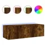 Wall-mounted TV stand with smoked oak LED lights 100x35x31 cm by , TV Furniture - Ref: Foro24-837299, Price: 57,39 €, Discoun...