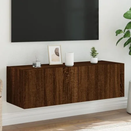 Mueble de TV de pared con luces LED marrón roble 100x35x31 cm de , Muebles TV - Ref: Foro24-837301, Precio: 58,25 €, Descuent...