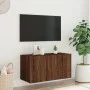 Wall-mounted TV stand with LED lights in brown oak color, measuring 80x35x41 cm. by , TV Furniture - Ref: Foro24-837322, Pric...