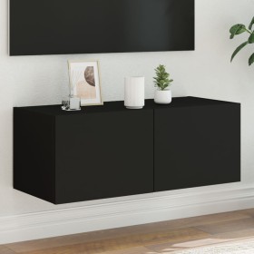 Wall-mounted TV cabinet with LED lights black 80x35x31 cm by , TV Furniture - Ref: Foro24-837283, Price: 44,00 €, Discount: %
