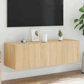 Wandmontierter TV-Schrank mit LED-Leuchten Sonoma-Eiche 100x35x31 cm von , TV-Möbel - Ref: Foro24-837297, Preis: 66,44 €, Rab...
