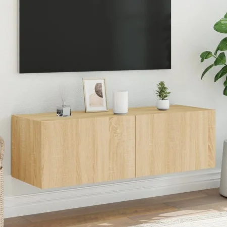 Wall-mounted TV cabinet with LED lights Sonoma oak 100x35x31 cm by , TV Furniture - Ref: Foro24-837297, Price: 66,36 €, Disco...