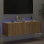 Wall-mounted TV cabinet with LED lights Sonoma oak 100x35x31 cm by , TV Furniture - Ref: Foro24-837297, Price: 66,36 €, Disco...