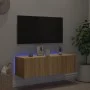 Wall-mounted TV cabinet with LED lights Sonoma oak 100x35x31 cm by , TV Furniture - Ref: Foro24-837297, Price: 66,36 €, Disco...