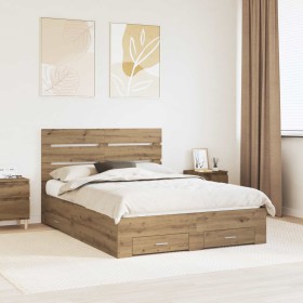 Estructura de cama con cajón Roble artesanal 140 x 190 cm en Conjuntos de muebles | Comprar online en Foro24