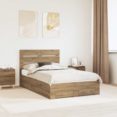 Estructura de cama con cajón Roble artesanal 135 x 190 cm en Conjuntos de muebles | Comprar online en Foro24
