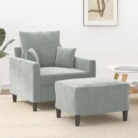 Light gray velvet armchair with stool 60 cm by , Sofas - Ref: Foro24-3201097, Price: 184,48 €, Discount: %