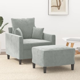 Sillón con taburete terciopelo gris claro 60 cm