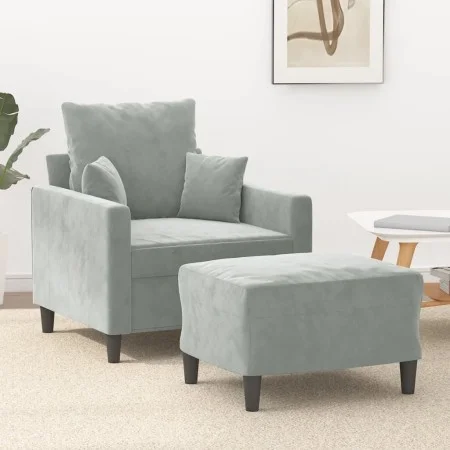 Hellgrauer Samtsessel mit Hocker 60 cm von , Sofas - Ref: Foro24-3201097, Preis: 184,49 €, Rabatt: %