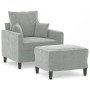 Sillón con taburete terciopelo gris claro 60 cm