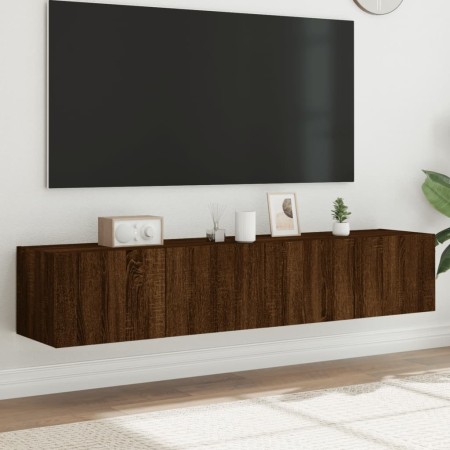 Wand-TV-Möbel mit LED-Lichtern, 2 Stück, braune Eiche, 80x35x31 cm. von , TV-Möbel - Ref: Foro24-837294, Preis: 120,03 €, Rab...