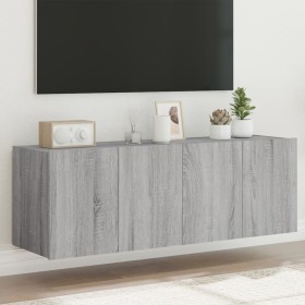 Muebles TV de pared con luces LED 2 uds gris Sonoma 60x35x41 cm