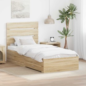 Estructura de cama con cajón Roble Sonoma 100 x 200 cm en Conjuntos de muebles | Comprar online en Foro24