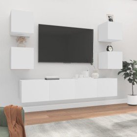Set de muebles para TV 6 piezas madera contrachapada blanco Set de muebles para TV 6 piezas madera contrachapada blanco
