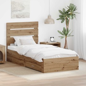 Estructura de cama con cajón Roble artesanal 90 x 190 cm en Conjuntos de muebles | Comprar online en Foro24