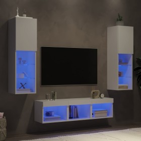 Muebles de TV de pared con LED 5 pzas madera ingeniería blanco