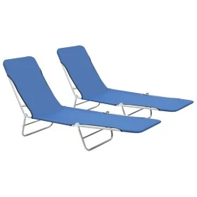 Folding sun loungers, 2 units, steel and blue fabric by vidaXL, Loungers - Ref: Foro24-44299, Price: 92,84 €, Discount: %