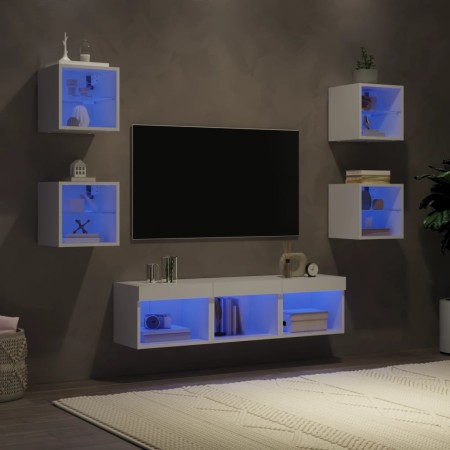 Wand-TV-Schränke mit LED, 7 Stück, weißes Holzwerkstoff von , TV-Möbel - Ref: Foro24-3216583, Preis: 132,63 €, Rabatt: %