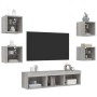 TV wall furniture with LED 7 pieces engineered wood gray Sonoma by , TV Furniture - Ref: Foro24-3216588, Price: 133,08 €, Dis...