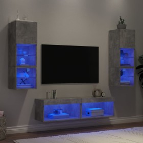 Muebles TV pared con LED 6 pzas madera ingeniería gris hormigón