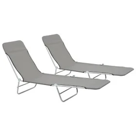 Folding sun loungers 2 units steel and gray fabric by vidaXL, Loungers - Ref: Foro24-44302, Price: 87,71 €, Discount: %