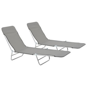 Tumbonas plegables 2 unidades acero y tela gris de vidaXL, Tumbonas - Ref: Foro24-44302, Precio: 80,24 €, Descuento: %