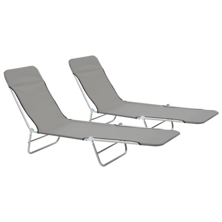 Folding sun loungers 2 units steel and gray fabric by vidaXL, Loungers - Ref: Foro24-44302, Price: 84,71 €, Discount: %