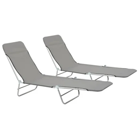 Folding sun loungers 2 units steel and gray fabric by vidaXL, Loungers - Ref: Foro24-44302, Price: 87,71 €, Discount: %