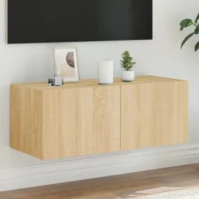 Wall-mounted TV cabinet with LED lights Sonoma oak 80x35x31 cm by , TV Furniture - Ref: Foro24-837285, Price: 53,18 €, Discou...