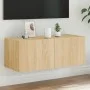 Wandmontierter TV-Schrank mit LED-Leuchten Sonoma-Eiche 80x35x31 cm von , TV-Möbel - Ref: Foro24-837285, Preis: 53,18 €, Raba...