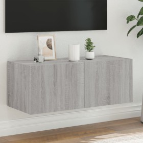 Wall-mounted TV cabinet with LED lights Sonoma gray 80x35x31 cm by , TV Furniture - Ref: Foro24-837291, Price: 58,26 €, Disco...
