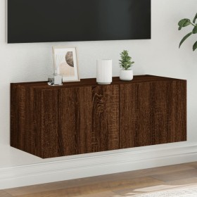 Wandmontierter TV-Schrank mit LED-Leuchten Eiche braun 80x35x31 cm von , TV-Möbel - Ref: Foro24-837293, Preis: 59,48 €, Rabat...