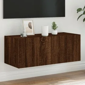 Wandmontierter TV-Schrank mit LED-Leuchten Eiche braun 80x35x31 cm von , TV-Möbel - Ref: Foro24-837293, Preis: 58,61 €, Rabat...