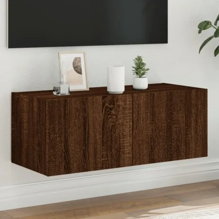 Wandmontierter TV-Schrank mit LED-Leuchten Eiche braun 80x35x31 cm von , TV-Möbel - Ref: Foro24-837293, Preis: 58,61 €, Rabat...