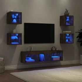 TV-Wandmöbel mit LED, 7-teilig, Holzwerkstoff, geräucherte Eiche von , TV-Möbel - Ref: Foro24-3216587, Preis: 125,24 €, Rabat...