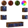 TV wall furniture with LED 7 pieces engineered wood smoked oak by , TV Furniture - Ref: Foro24-3216587, Price: 127,78 €, Disc...