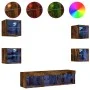 TV wall furniture with LED 7 pieces engineered wood smoked oak by , TV Furniture - Ref: Foro24-3216587, Price: 125,24 €, Disc...