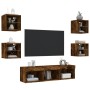 TV wall furniture with LED 7 pieces engineered wood smoked oak by , TV Furniture - Ref: Foro24-3216587, Price: 127,78 €, Disc...